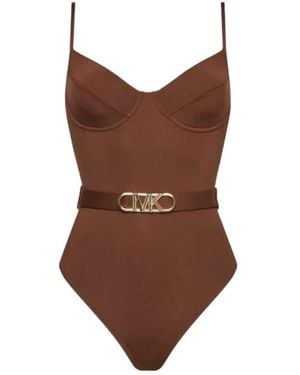 Michael Kors Bañador De Una Pieza Con Cinturón Con Logo, Mujer, Talla - Marrón