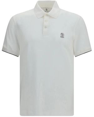 Brunello Cucinelli Tops ,Wit ,Katoen Polo Shirt Van Katoenpiqué - Grijs