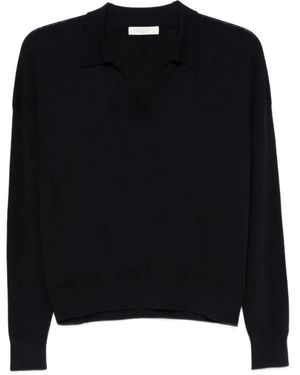 Zanone Truien & Vesten ,Blauw ,Wol Flexwool V-Hals Polotrui - Zwart