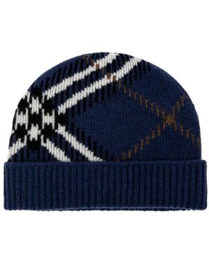 Burberry Beanie Aus Kaschmir-Mix Mit Karomuster - Blau