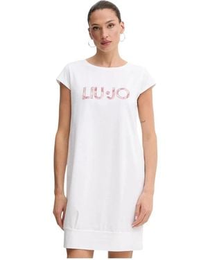 Liu Jo Kleedjes ,Wit ,Katoen Logo-Embellished Mini Jurk