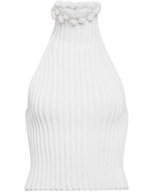 Alaïa Geribbeld Gebreide Hoge Hals Witte Top