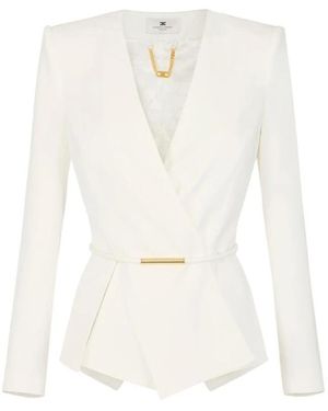 Elisabetta Franchi Lichtgewicht Crêpe Jasje Met Riem - Wit