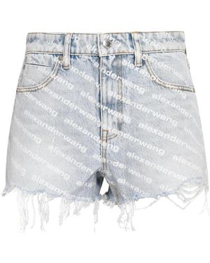 Alexander Wang Logo Print Distressed Denim Shorts - Blau