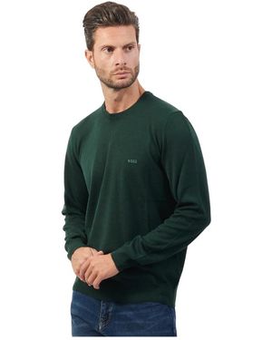 HUGO Grüner Rundhals Wollpullover