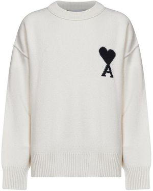 Ami Paris Truien & Vesten ,Wit ,Wol De Coeur Ronde Hals Trui