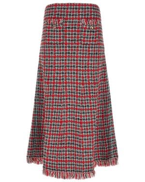 Self-Portrait Frayed Knit Midi Rok - Rood