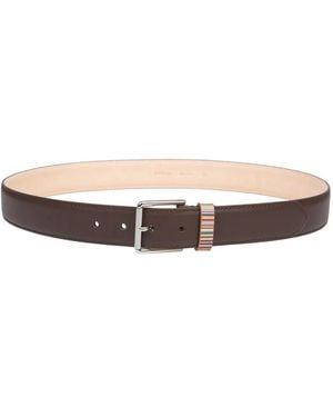 Paul Smith Gestreepte Lus Bruin Leren Riem