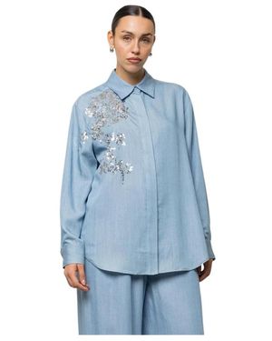 Kaos Losvallend Overhemd Met Paillettenborduursel - Blauw