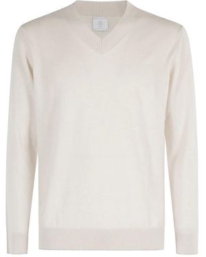 Eleventy Beiger V-Ausschnitt Kaschmirpullover - Weiß