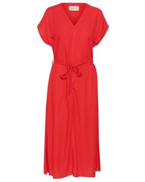 Cream Midi Dresses - Red