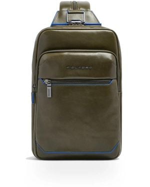 Piquadro Leder Umhängetasche, Umwandelbar Zum Rucksack - Grün