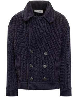 Lanvin Double-Breasted Chunky Knitted Cardigan - Blue