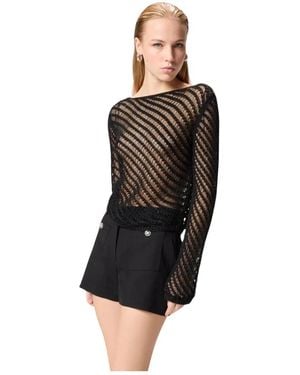 Pinko Truien & Vesten ,Zwart ,Pailletten Maglia Effetto Uncinetto Con Paillettes
