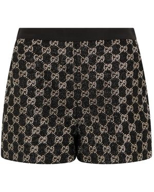 Gucci Geborduurde Wollen Tweed Lamé Shorts - Zwart