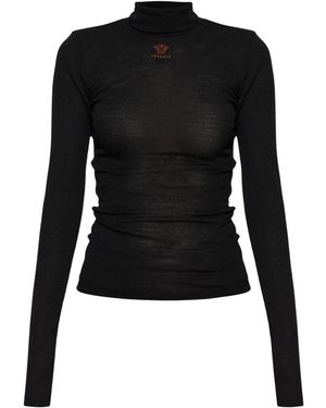 Versace Truien & Vesten ,Zwart ,Wol Wol Trui Met Geborduurd Logo