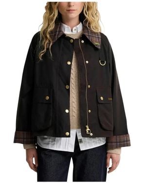 Barbour Icons Tartan Collar Spey Wachsjacke - Schwarz