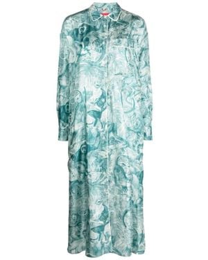 F.R.S For Restless Sleepers Blaues Palazzo-Kleid Mit Japanischem Zweigdruck