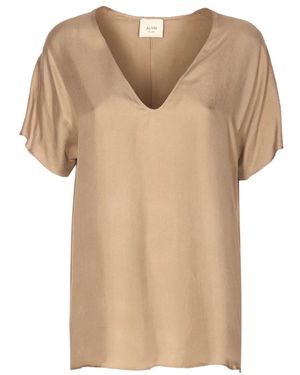 Alysi Overhemden ,Bruin ,Blusa Twill Enzimato Regular - Naturel