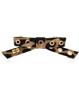 Ganni Accessoires ,Bruin ,Nylon Leopard Eyelet Bow Barrette