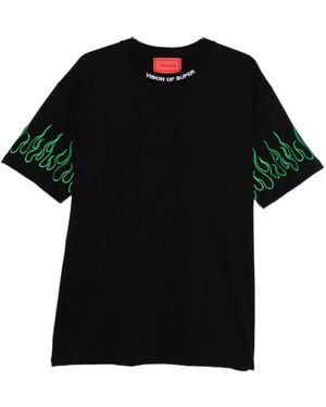 Vision Of Super Schwarzes Flammenmotiv Rundhals T-Shirt