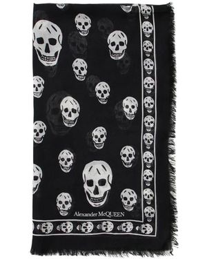 McQueen Seidenschal Mit Totenkopfmuster - Schwarz