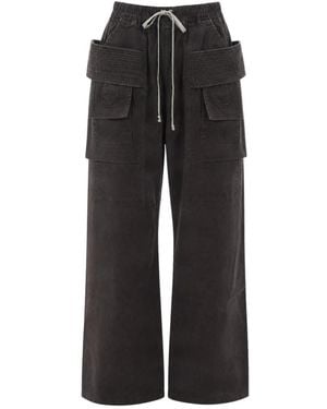 Rick Owens Broeken ,Zwart ,Katoen Creatch Wide Cargo Drawstring