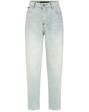 Philipp Plein Denim Broek Mom Fit Logo - Blauw