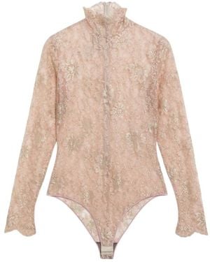 Valentino Garavani Tops ,Floral Kant Bodysuit - Naturel