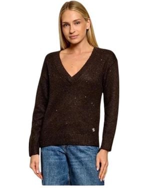 Guess Truien & Vesten ,Bruin ,Wol Jolene V-Hals Gebreid - Zwart