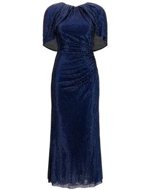 Self-Portrait Kleedjes ,Blauw ,Polyester Midi Jurk Met Cape Mouwen En Kristallen