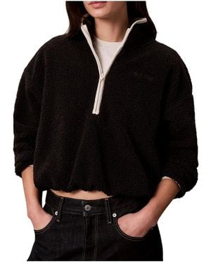 Calvin Klein Hoodies & Sweatvesten ,Zwart ,Polyester Sherpa 1/4 Zip Sweatshirt