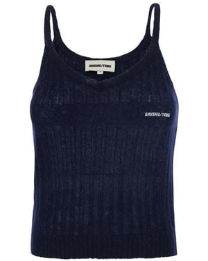 ShuShu/Tong Tops ,Blauw ,Wol Top Met Geborsteld Effect En Logobewerking