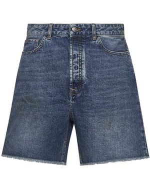 Palm Angels Blaue frayed denim shorts mit logo