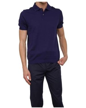 Corneliani Tops ,Blauw ,Katoen Klassiek Polo Shirt Voor Mannen