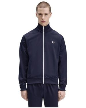 Fred Perry Hoodies & Sweatvesten ,Blauw ,Polyester Taped Track Jacket