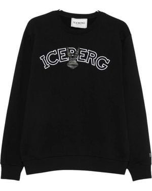 Iceberg Hoodies & Sweatvesten ,Zwart ,Katoen Crew Neck Sweatshirt