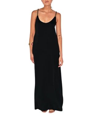 Beliza Schwarzes Langes Kleid Mit Macramé-Trägern