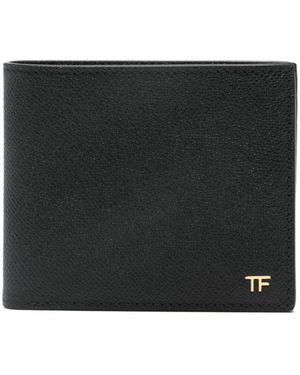 Tom Ford Accessoires ,Zwart ,Leer Logo-Plaque Bi-Fold Portemonnee