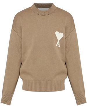 Ami Paris Truien & Vesten ,Bruin ,Katoen Logo Sweater - Naturel