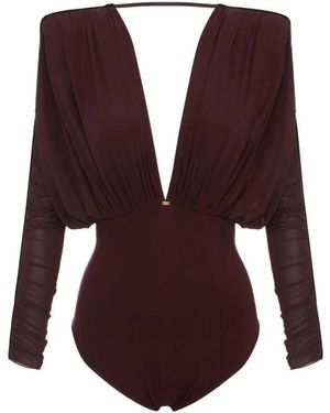 Elisabetta Franchi Stretch Jersey Bodysuit Met Draperie - Paars