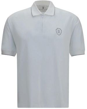 Brunello Cucinelli Tops ,Wit ,Polo Met Embleem - Blauw