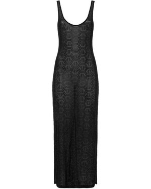 Philipp Plein Long Tank Dress Monogram - Zwart