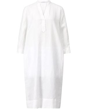 ROSSO35 Weißes Leinen Midi Kleid