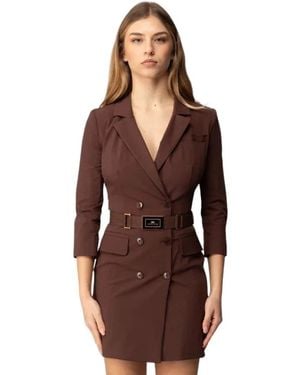 Elisabetta Franchi Kleedjes ,Bruin ,Satijn Jurk Van Technische Bi-Elastische Stof Met Riem