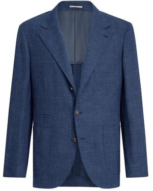 Brunello Cucinelli Plaid Wool Blend Sport Coat - Blauw
