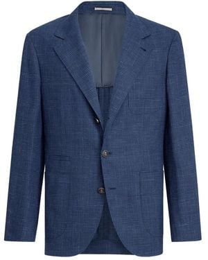 Brunello Cucinelli Plaid Wool Blend Sport Coat - Blauw