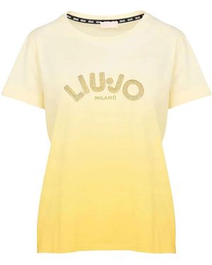 Liu Jo Baumwolle Rundhals Kurzarm T-Shirt - Gelb
