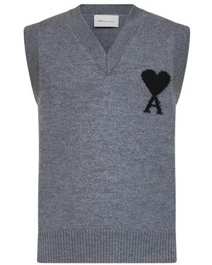 Ami Paris V-Neck Knitwear - Gris