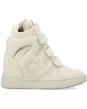 Isabel Marant Schoenen ,Leer Chalk Sneakers High Top Met Verborgen Sleehak - Naturel